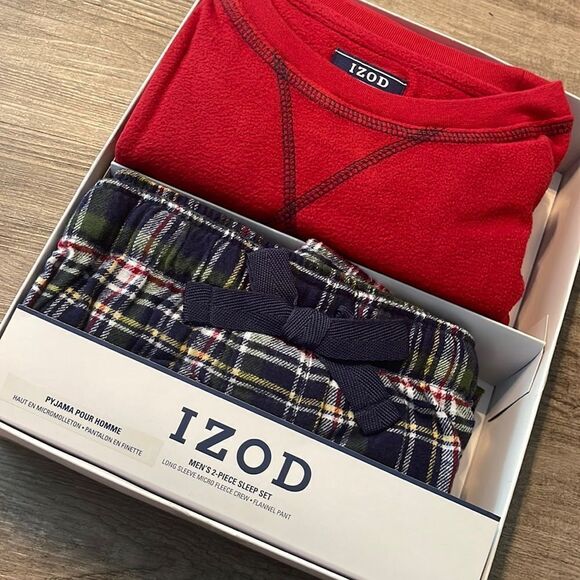 Izod Flannel Pants & Fleece Tee Pajama Set L, Red - Picture 3 of 4